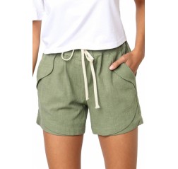 Casual Drawstring Plain Pocket Shorts Green