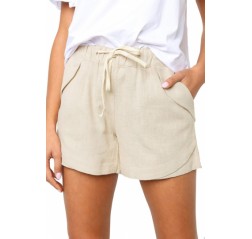 Drawstring Plain Pocket Casual Shorts Apricot