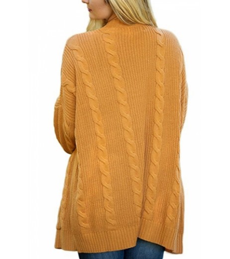 Plus Size Long Sleeve Pocket Plain Cable Knit Cardigan Yellow