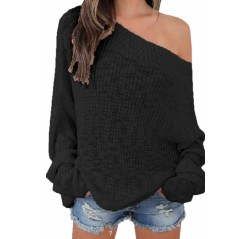 Womens Beautiful Off Shoulder Long Sleeve Oversized Pullover Sweater Black