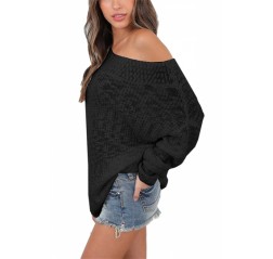 Womens Beautiful Off Shoulder Long Sleeve Oversized Pullover Sweater Black