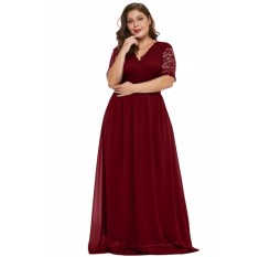 Plus Size Floral Lace Chiffon Maxi Evening Dress Ruby