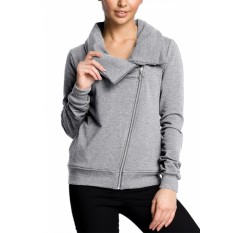 Plus Size Oblique Zipper Sweatshirt Light Gray