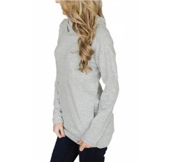 Cowl Neck Long Sleeve Pocket Plain Sweatshirt Gray