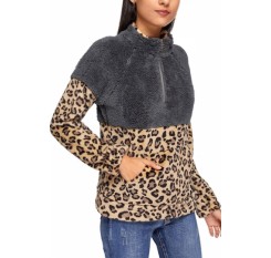 Leopard Print Sweatshirt Long Sleeve Brown