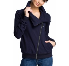Plus Size Sweatshirt With Irregular Zip Navy Blue