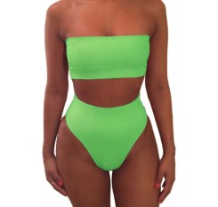 Beautiful Bandeau High Waisted Swimwear Bottoms Set Two Piece Swimsuits Green
