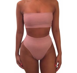 Beautiful Bandeau High Waisted Swimwear Bottoms Set Two Piece Swimsuits Pink