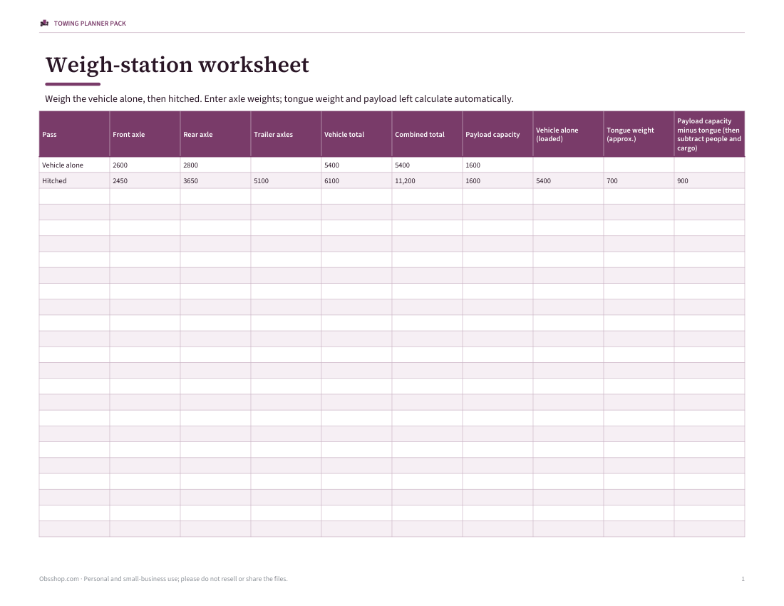 Preview of the first page of Weigh worksheet (XLSX)
